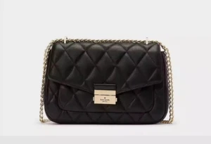 Neu Kate Spade Carey Medium Flap Schultertasche Handtasche gestepptes Leder in Schwarz - Bild 1 von 9