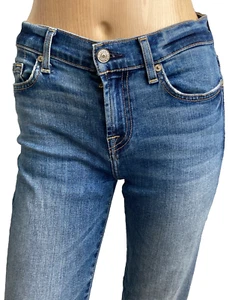 Jeans skinny alla caviglia elasticizzato blu vita media da 7 per tutta l'umanità donna taglia 26 - Foto 1 di 10