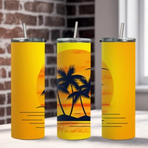 Palm Tree Hawaiian 20 Oz Stainless Steel Hot and Cold Tumbler - Picture 1 of 2