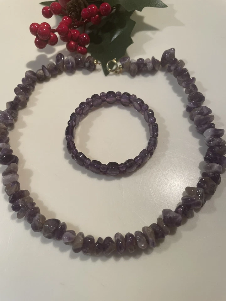 Collana e bracciale ametista  naturale lucidata vintage pietre dure - Immagine 1 di 4