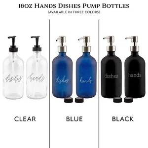 16oz Hands Dishes Pump Bottles 2pc Set; Glass Soap Dispensers for Kitchen - Picture 1 of 34