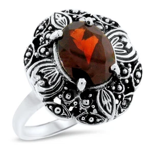 ANTIQUE STYLE GENUINE 2 CARAT GARNET 925 STERLING SILVER FILIGREE RING     1095z - Picture 1 of 3