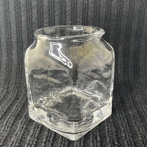 Vintage Hand Blown Art Vase Clear Square 4.5” Heavy Paper Weight Mid Century - Picture 1 of 13