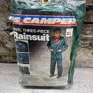 Vintage Rain suit Size XL Rainsuit Camo Green Vinyl Parka Open Box - Picture 1 of 4