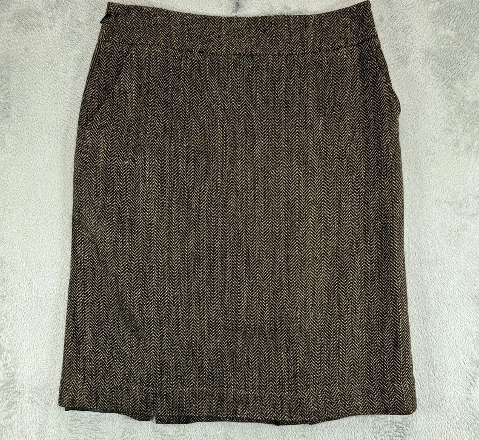 Covington Mujer 10 Espiga Marrón Faldas Lápiz Tweed Bolsillos Forrados Divididos Foto 1 de 4