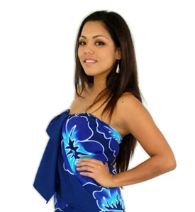 Strandkleid Pareo Island Hawaii Sarong Strandlaken blauer Hibiskus - Bild 1 von 4