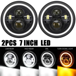 Fit Ford F1 1948-1952 Pair 7inch Round LED Headlights amber Halo DRL Angel Eyes - Picture 1 of 12