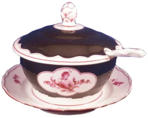 Nymphenburg Porcelain Black & Puce Lidded Dish w/ Spoon Porzellan Deckelschale - Picture 1 of 11