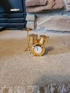 Gold Finish Drums Mini Clock Collectible Fashion Desk Clock - Picture 1 of 7