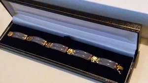 FANTASTIC QVC 14k Yellow Gold & LAVENDER Two Row JADE Bracelet in Gift Box***** - Picture 1 of 12