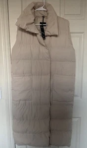 Threadbare Lapis oversized longline padded vest in Beige - Picture 1 of 3
