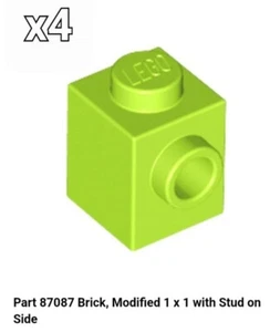NEW LEGO Part LIME 87087 (x4) Brick Modified 1 x 1 w Stud on 1 Side - Picture 1 of 1