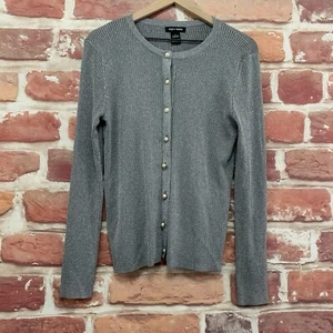 Select + Trend Cardigan Sweater Womens Large Gray Metallic Sparkly Button Up - Picture 1 of 10