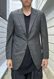 Cappotto blazer Kiton 100% grigio cashmere blu a scacchi taglia IT 52 US 42 (piccolo foro) - Foto 1 di 21