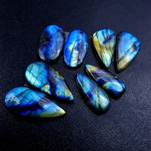 4Pair 99 Ct Natural Labradorite Gemstone Smooth Pair Lot 30x15 26x11mm #R-13200 - Picture 1 of 8