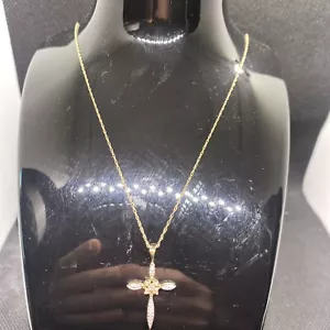 10k Avon Necklace And Cross Pendant Accented With Diamonds In Original Box - Picture 1 of 7