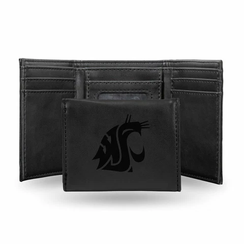 Washington St Cougars NCAA Laser Engraved Black Synthetic Leather Trifold Wallet Cover