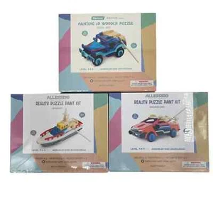 3 kits de pintura y rompecabezas de madera Allessimo 3D para niños autos de carreras bote salvavidas Jeep - Imagen 1 de 2