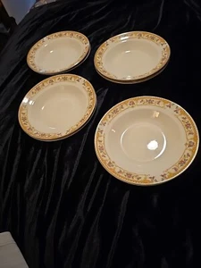 Crown Potteries Co USA MADE 8" Soup Bowls 8 Floral Gold Trim Bowls Vintage - Picture 1 of 4