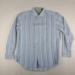 Robert Graham Shirt Mens XL Blue White Striped Geometric Dress Button Up * - Picture 1 of 14