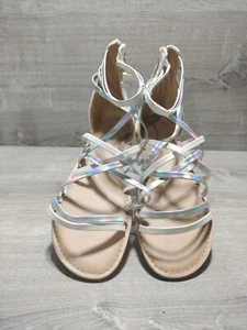 Cat & Jack Big Girls' Size 5 Silver/Beige Strappy Gladiator Sandals Zipper - Picture 1 of 9