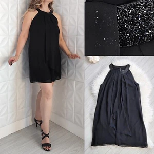 New Black Chiffon Sparkle Cocktail Dress Shift Swing White House Black Market 6 - Picture 1 of 14