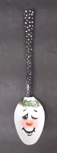 Hand Painted Snowman Head w/ Holly Wreath & Snow Large Spoon Christmas Ornament - Picture 1 of 6