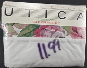 UTICA Field of Roses Vintage Queen Flat Sheet NOS - Picture 1 of 3