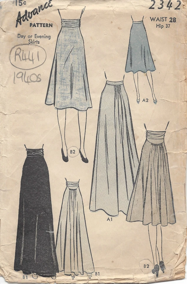 1940s Vintage Sewing Pattern SKIRT W28" (R441) - Image 1 of 1
