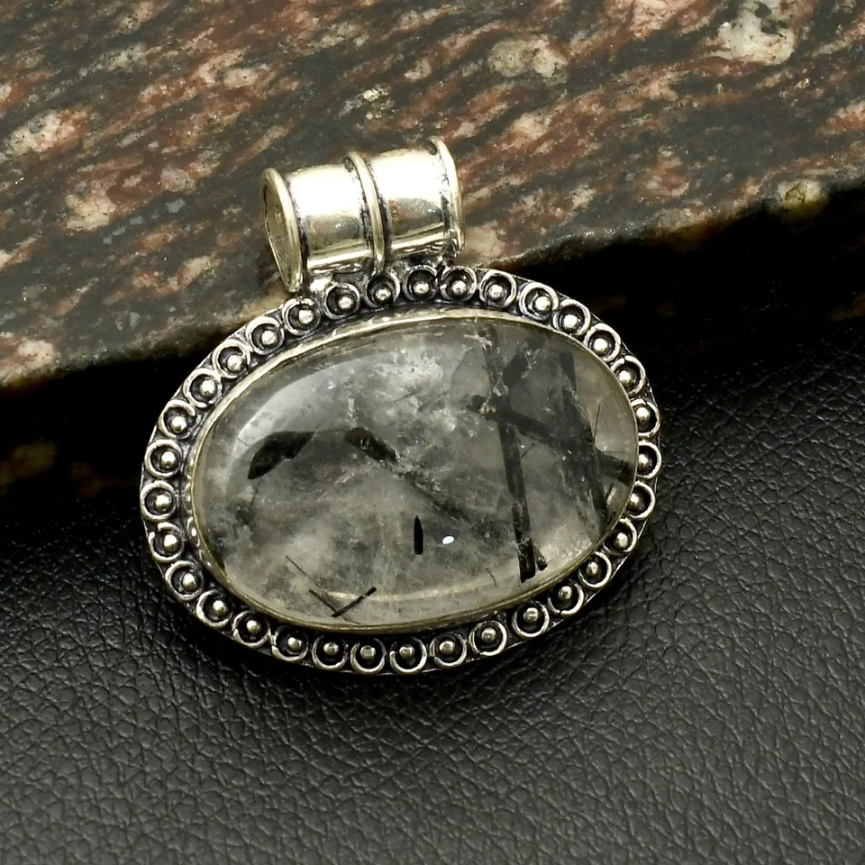 Black Rutile Gemstone Ethnic Handmade Pendant Jewelry For Women 1.4" AP-24678 - Image 1 of 1