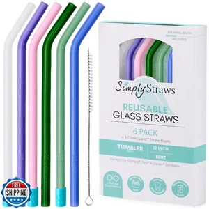 Simply Straws 12 Zoll Glas Strohhalme gebogen (6er Pack) - Wiederverwendbare Glas Strohhalme für  - Bild 1 von 5