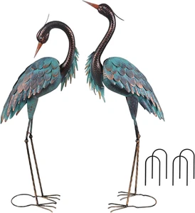 Garden Decor Outdoor Statues 40"/37" Large Metal Heron Standing Yard Art Set of - Picture 1 of 12