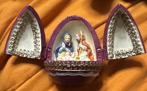 Vintage Hinge Open nativity egg baby Jesus Easter Religious Handpainted Deco Egg - Picture 1 of 12