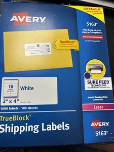 Avery White Trueblock Shipping Labels 2 x 4 Laser 1000Pk 5163 - Picture 1 of 1