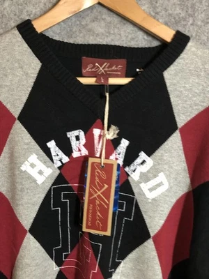 Suéter Harvard Carmesí Para Hombres Grande Negro Rojo Argyle NCAA Colegial Universitario Foto 1 de 4