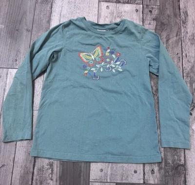 Hanna Andersson Loved Art Long Sleeve Tee Size 8 130cm Green Butterfly Flowers - Image 1 of 4