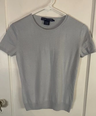 Suéter tejido manga corta de cachemir y seda azul golf Ralph Lauren $198 talla: S Foto 1 de 4