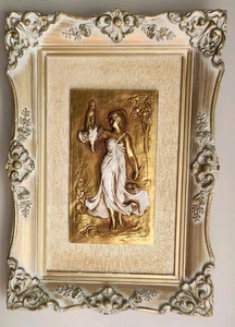 2 Vintage Griechische Römische Göttin Kreide Ware Skulptur Gesso Rahmen Wandkunst Gold 20x14 - Bild 1 von 8