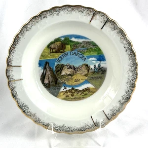South Dakota Ashtray 6” Porcelain Gold Edge Souvenir Rushmore Needles Eye Custer - Picture 1 of 8