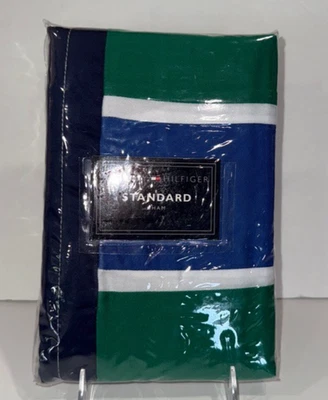 2 fundas de almohada TOMMY HILFIGER CHANDLER NVH tamaño estándar verde azul blanco nuevas en paquete Foto 1 de 2