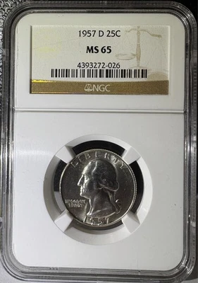 1957-D 25c Washington Silver Quarter NGC MS65 (026) - Image 1 of 2