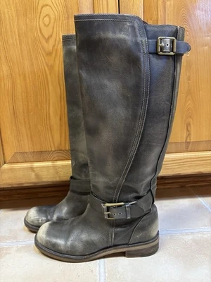 Women’s (Size 9) Lucky Brand BROWN Distressed Leather Riding Pull-On Tall Boots - Image 1 of 4
