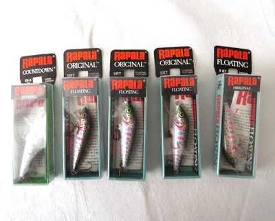Lote de 5 señuelos de pesca flotantes Rapala 5 RT trucha arco iris NUEVO #9 Foto 1 de 4
