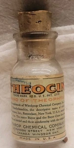 Vintage Wintrop Chemical THEOCIN Medicine Bottle W Original Colorful Label Empty - Picture 1 of 8