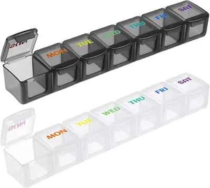 Weekly 7-Day Pill Organizer, Vitamin and Medicine Box Black and White H - Picture 1 of 1