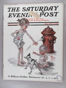 Saturday Evening Post - July 24, 1915 ~~ J.C. Leyendecker children fire hydrant - Picture 1 of 3