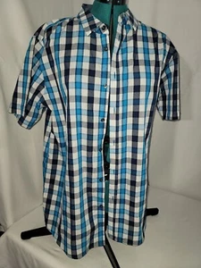London Fog camicia manica corta con bottoni uomo grande blu a quadri nuova senza etichette - Foto 1 di 8