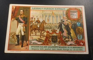 Trade Card LIEBIG'S FLEISCH - EXTRACT, FRANCE - ROYALTY CELLEBRATING LEOPOLD I