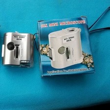 60X Pocket Microscope LED UV Light Magnifier Mini Illuminated Jewelry Loupe