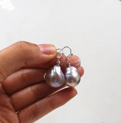 Natural Cultured Baroque Pearl Earrings 18K Gold Ear Drop Dangle P755 - Изображение 1 из 4